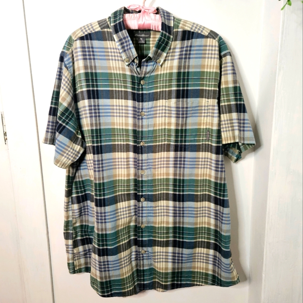 Eddie Bauer Plaid Shirt Mens Classic Fit‎ XLT Short Sleeve